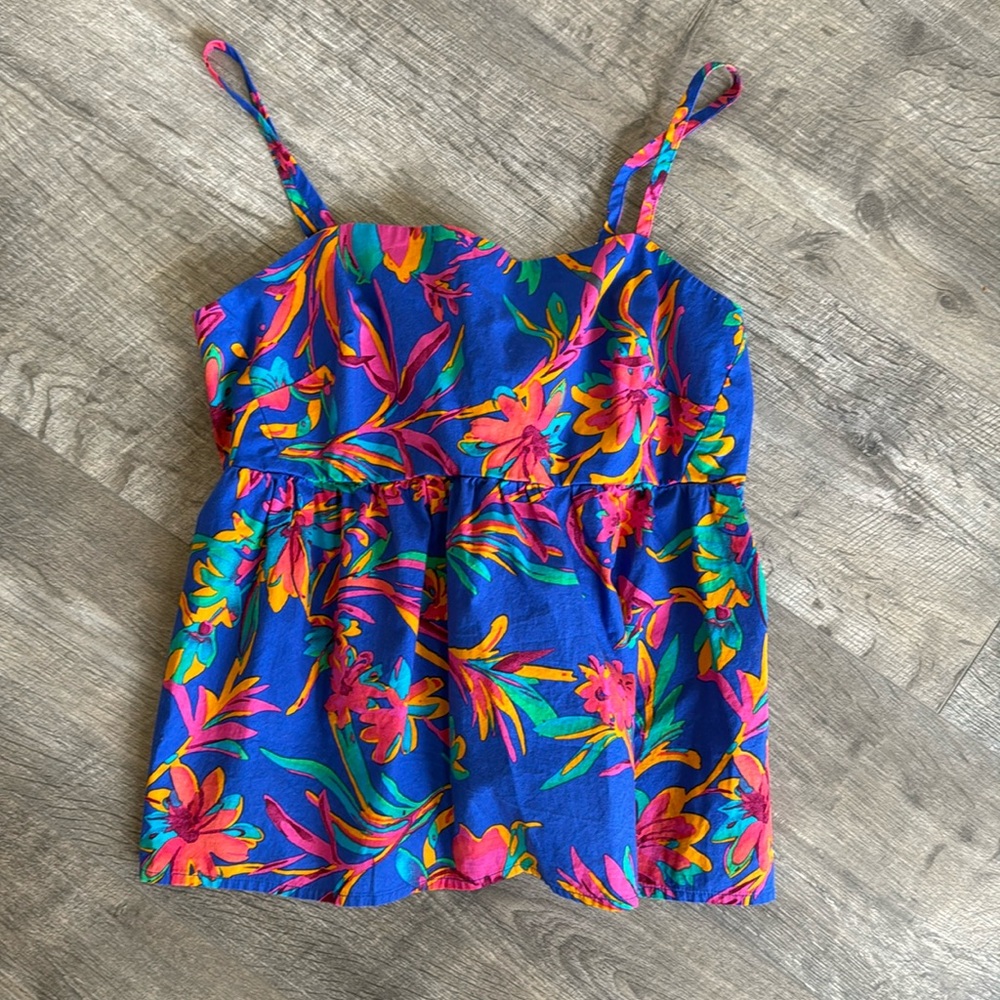 J Crew Bright Blue Floral Tank